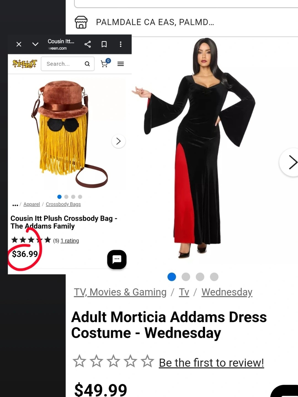 Womens Morticia Addams Costume Dress - With Cousin It Bag- Size Small